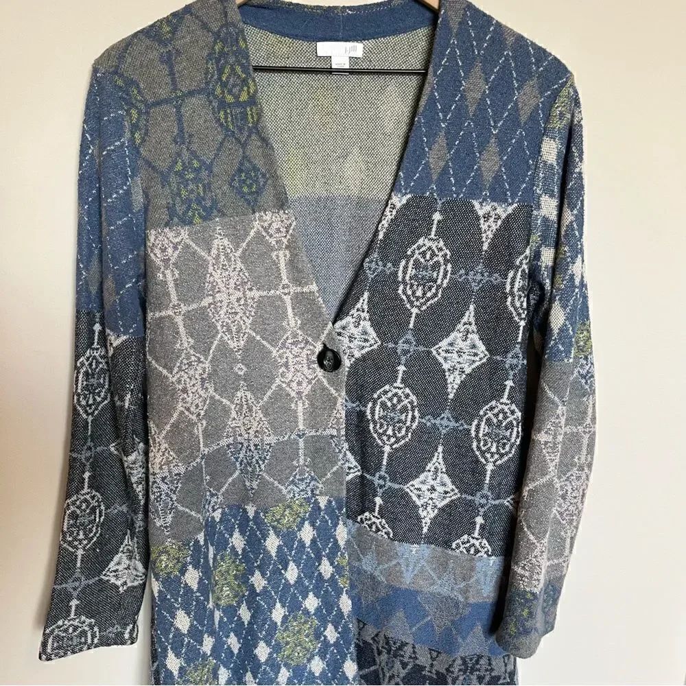 J.Jill Printed Long Line Wool Blend Cardigan - Picture 3 of 9